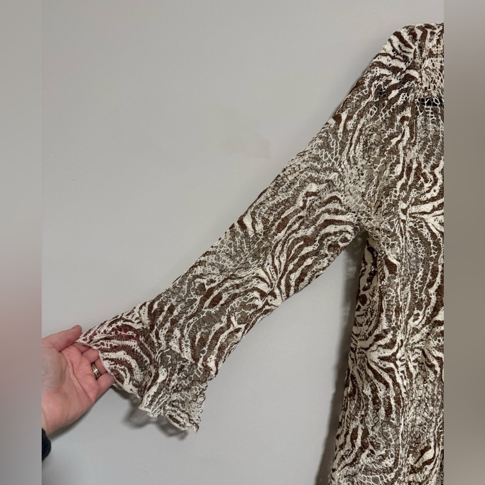 IC Collection by Connie K Metallic Animal Print Lace Topper Cardigan Large NWT - Picture 3 of 6